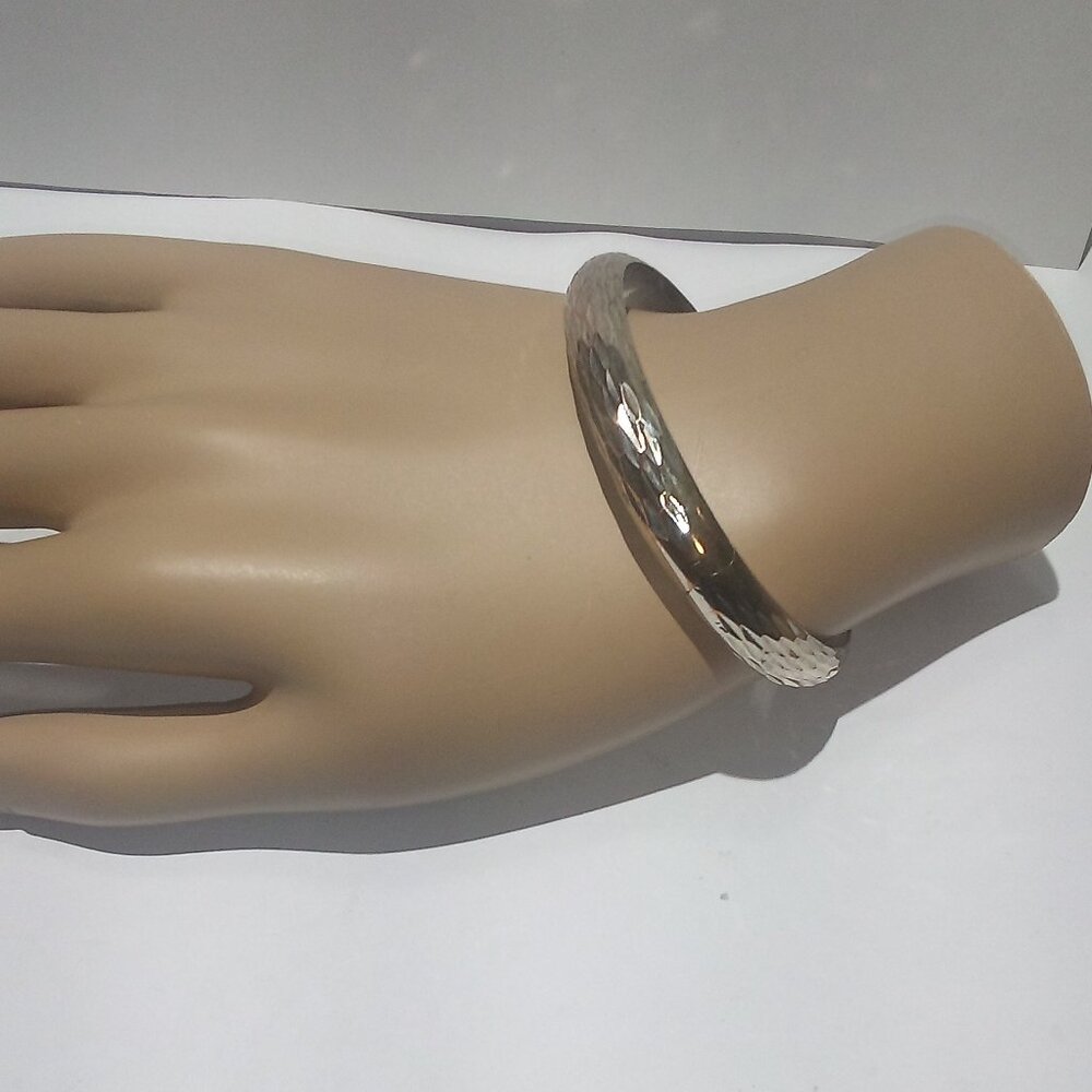 Sterling Diamond Cut Cuff Bracelet With SAfety